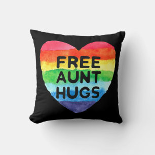 Free Aunt Hugs LGBT Flag Pride Awareness Month Rai Throw Pillow