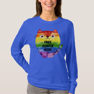 Free Auntie Hugs Pride LGBTQ Flag Cat  T-Shirt