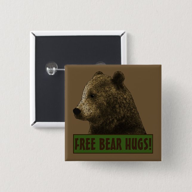 Free Bear Hugs Gay Bear 2 Inch Square Button (Front & Back)