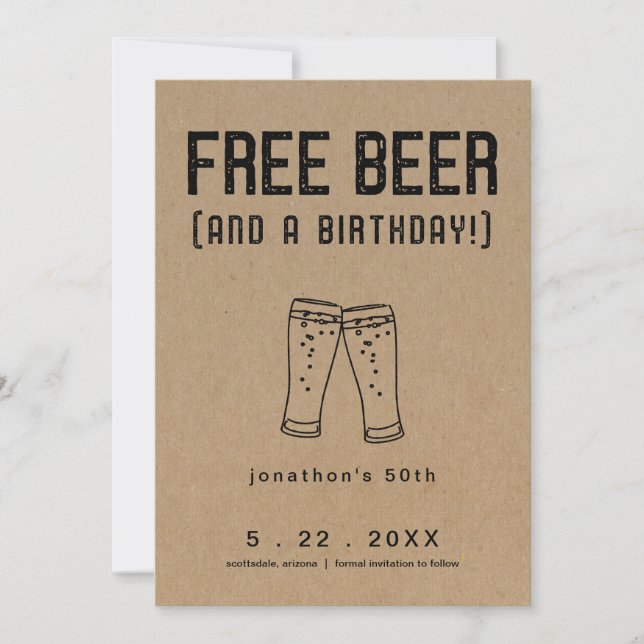 Free Beer Funny Birthday Save the Date Card (Front)