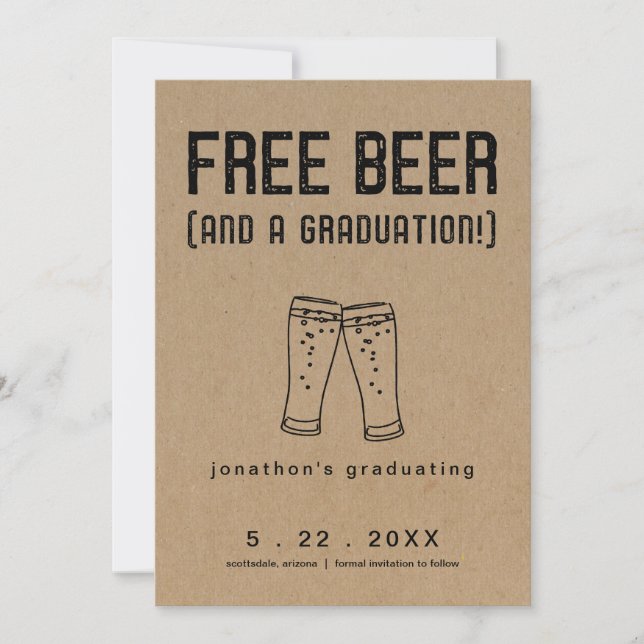Free Beer Funny Graduation Save the Date Card (Front)