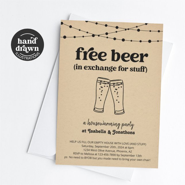 Free Beer Funny Housewarming Party Invitation (Creator Uploaded)