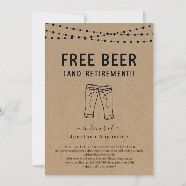 Free Beer Funny Surprise Retirement Party Invitation (Front)