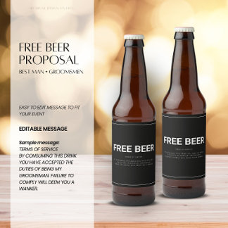 Free Beer Groomsman Proposal Bottle Label