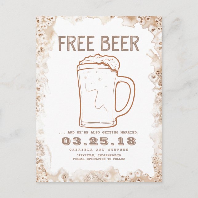 Free Beer | Rustic Funny Save the Date Announcement Postcard (Front)