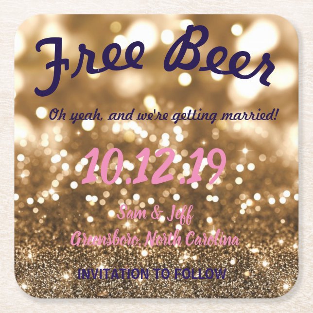 Free Beer Save the Date Coaseter Square Paper Coaster (Front)