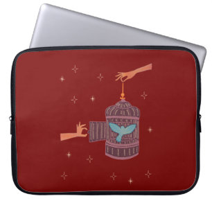 Free Bird Birdcage   Folk Art Hands and Blue Bird  Laptop Sleeve