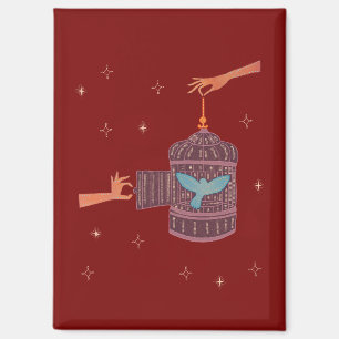 Free Bird Birdcage   Folk Art Hands and Blue Bird  Magnet