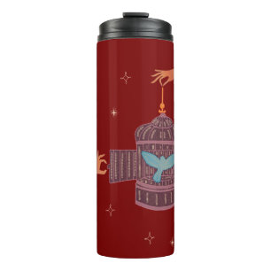 Free Bird Birdcage Folk Art Hands and Blue Bird Thermal Tumbler