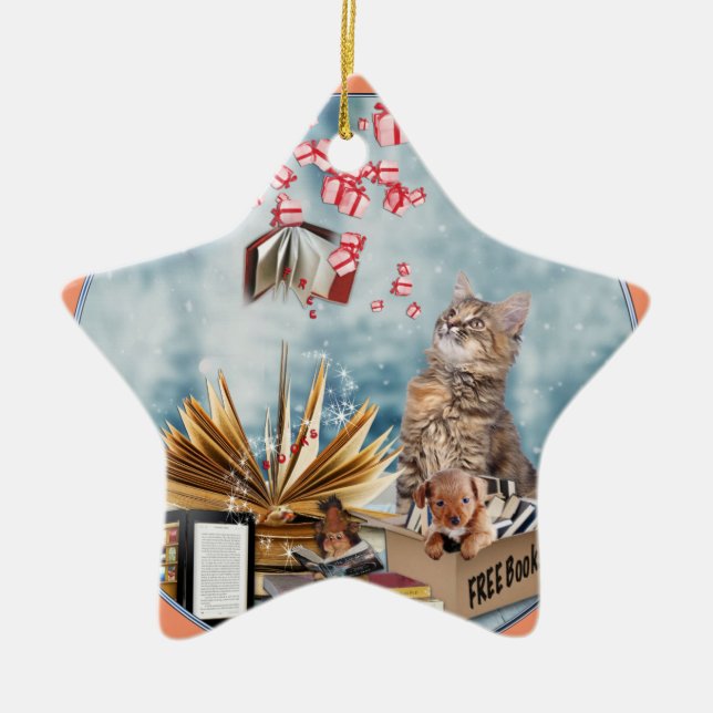 Free Books Ceramic Ornament (Front)