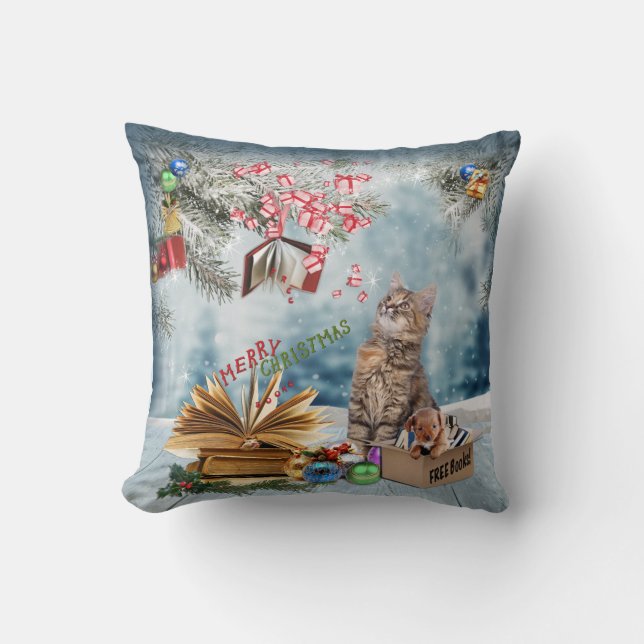 Free Books for Christmas Throw Pillow (Front)