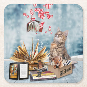 Free Books Square Paper Coaster