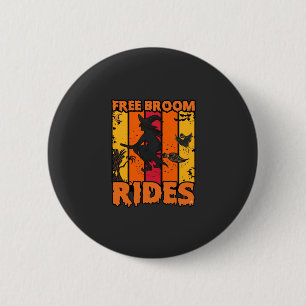 Free Broom Rides Halloween Flying Witch Ghost Bats 2 Inch Round Button