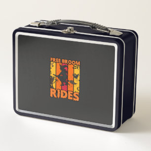 Free Broom Rides Halloween Flying Witch Ghost Bats Metal Lunch Box