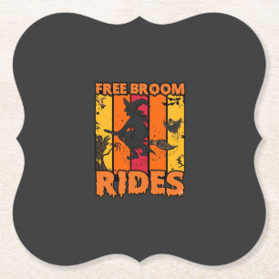 Free Broom Rides Halloween Flying Witch Ghost Bats Paper Coaster