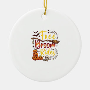 Free Broom Rides Halloween Pumpkins Skull Bats Bon Ceramic Ornament