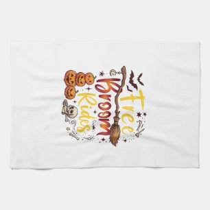 Free Broom Rides Halloween Pumpkins Skull Bats Bon Kitchen Towel