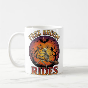 Free Broom Rides Halloween Skeleton Pumpkin Black  Coffee Mug