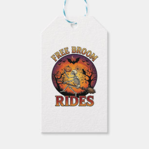 Free Broom Rides Halloween Skeleton Pumpkin Black Gift Tags