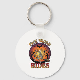 Free Broom Rides Halloween Skeleton Pumpkin Black Keychain