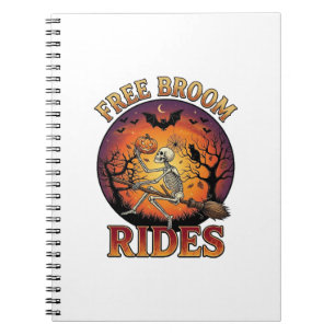 Free Broom Rides Halloween Skeleton Pumpkin Black Notebook