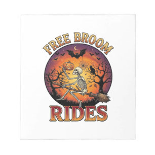Free Broom Rides Halloween Skeleton Pumpkin Black Notepad