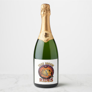 Free Broom Rides Halloween Skeleton Pumpkin Black  Sparkling Wine Label