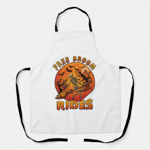 Free Broom Rides Halloween Skeleton Pumpkin Orange Apron