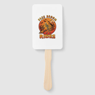 Free Broom Rides Halloween Skeleton Pumpkin Orange Hand Fan