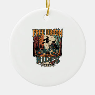 Free Broom Rides Halloween Witch Cat Skulls_1 Ceramic Ornament