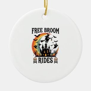 Free Broom Rides Halloween Witch Haunted Castle Sk Ceramic Ornament