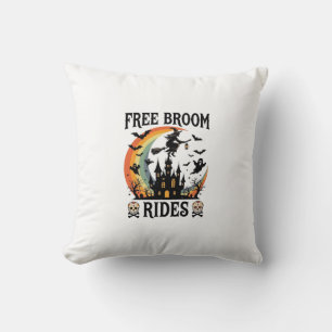 Free Broom Rides Halloween Witch Haunted Castle Sk Throw Pillow