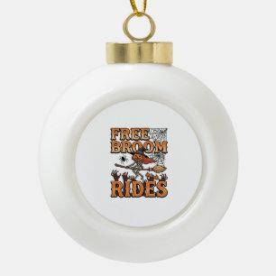 Free Broom Rides Halloween Witch Skeleton Design_1 Ceramic Ball Christmas Ornament