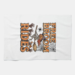 Free Broom Rides Halloween Witch Skeleton Design_1 Kitchen Towel