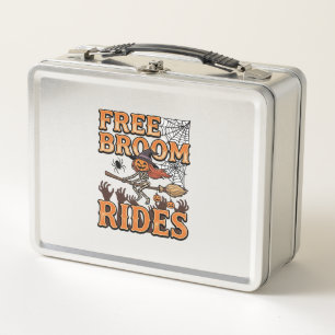 Free Broom Rides Halloween Witch Skeleton Design_1 Metal Lunch Box