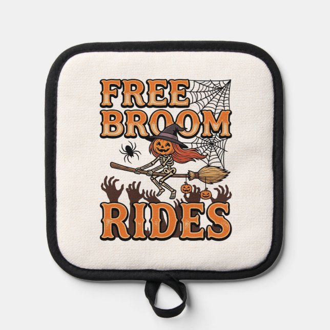 Free Broom Rides Halloween Witch Skeleton Design_1 Pot Holder (Front)