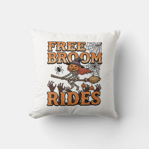 Free Broom Rides Halloween Witch Skeleton Design_1 Throw Pillow