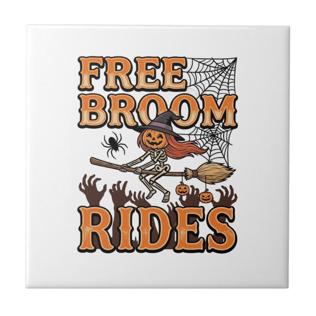 Free Broom Rides Halloween Witch Skeleton Design_1 Tile (Front)