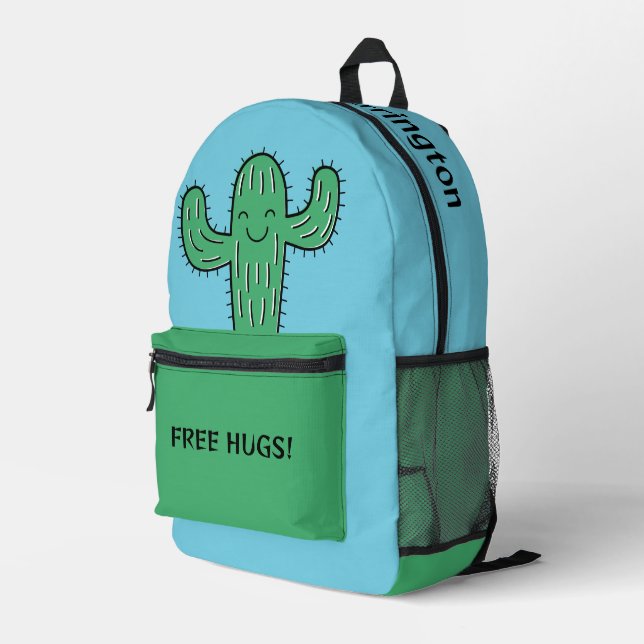 Free Cactus Hugs custom name & colour Printed Backpack (Back Corner Right)