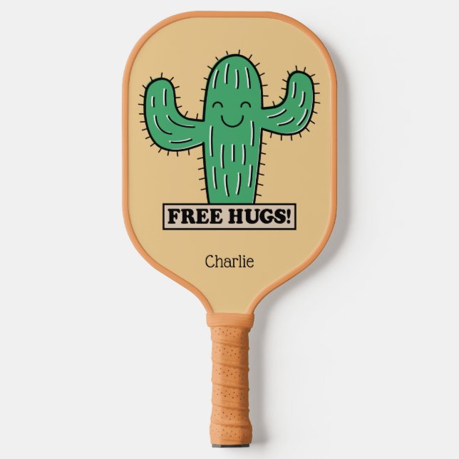Free Cactus Hugs custom name Pickleball Paddle (Front)