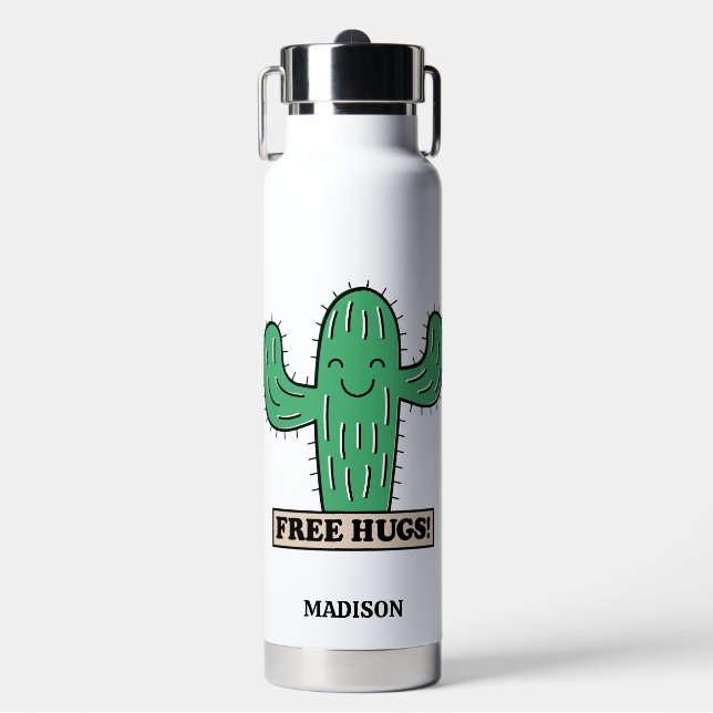 Free Cactus Hugs custom name Water Bottle (Front)