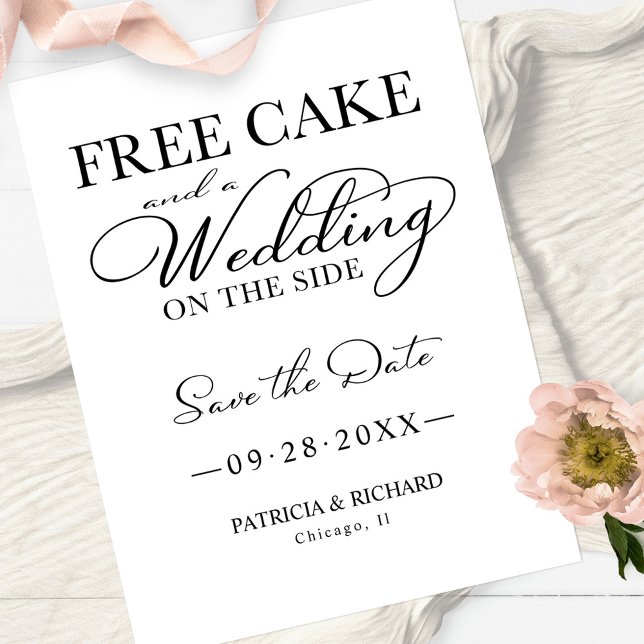 Free Cake And A Wedding On The Side Save The Date Postcard (Creator Uploaded)