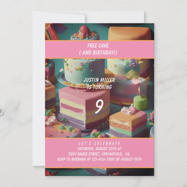 free cake birthday invitation (Front)