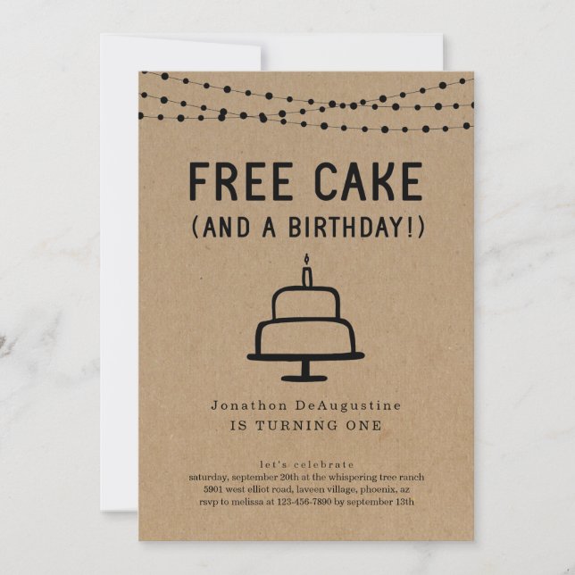 Free Cake Funny 1er Anniversaire Fête Invitation (Devant)