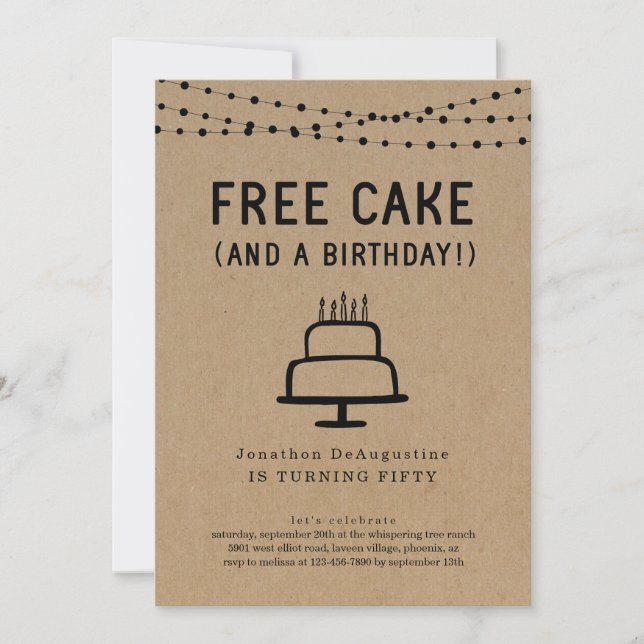 Free Cake Funny Anniversaire Fête Invitation (Devant)