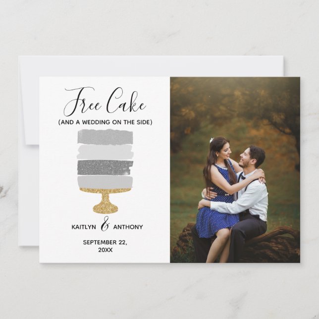 Free Cake Funny Modern Photo Wedding Save The Date (Front)