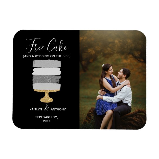 Free Cake Funny Modern Photo Wedding Save The Date Magnet (Horizontal)