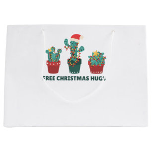 Free Christmas Hugs Funny Cactus Plants Large Gift Bag