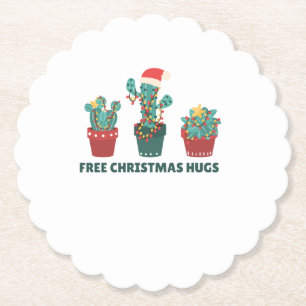 Free Christmas Hugs Funny Cactus Plants Paper Coaster