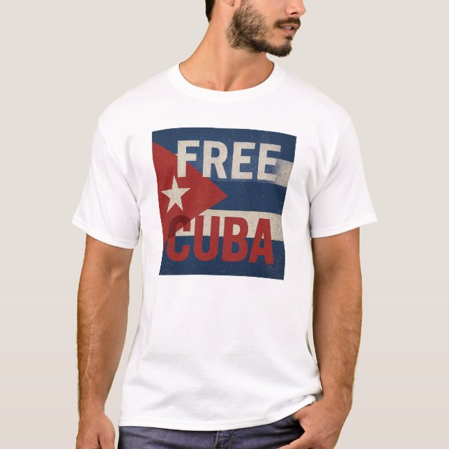 Free Cuba Distressed Flag Activist T-Shirt (Front)
